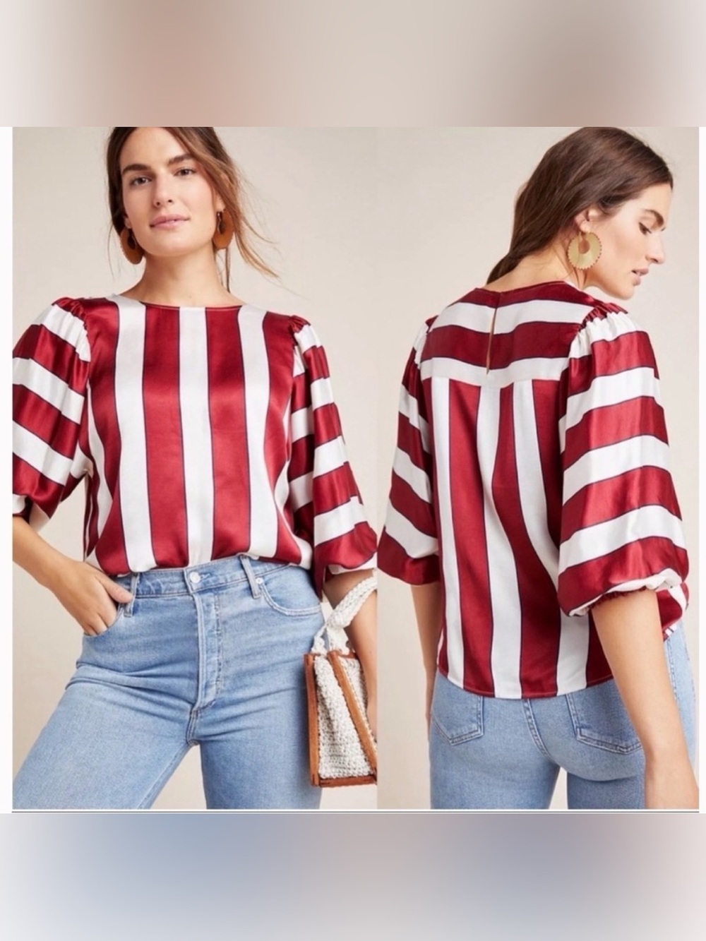 Anthropologie Maeve red & white striped viscose blouse size 4 NWT
